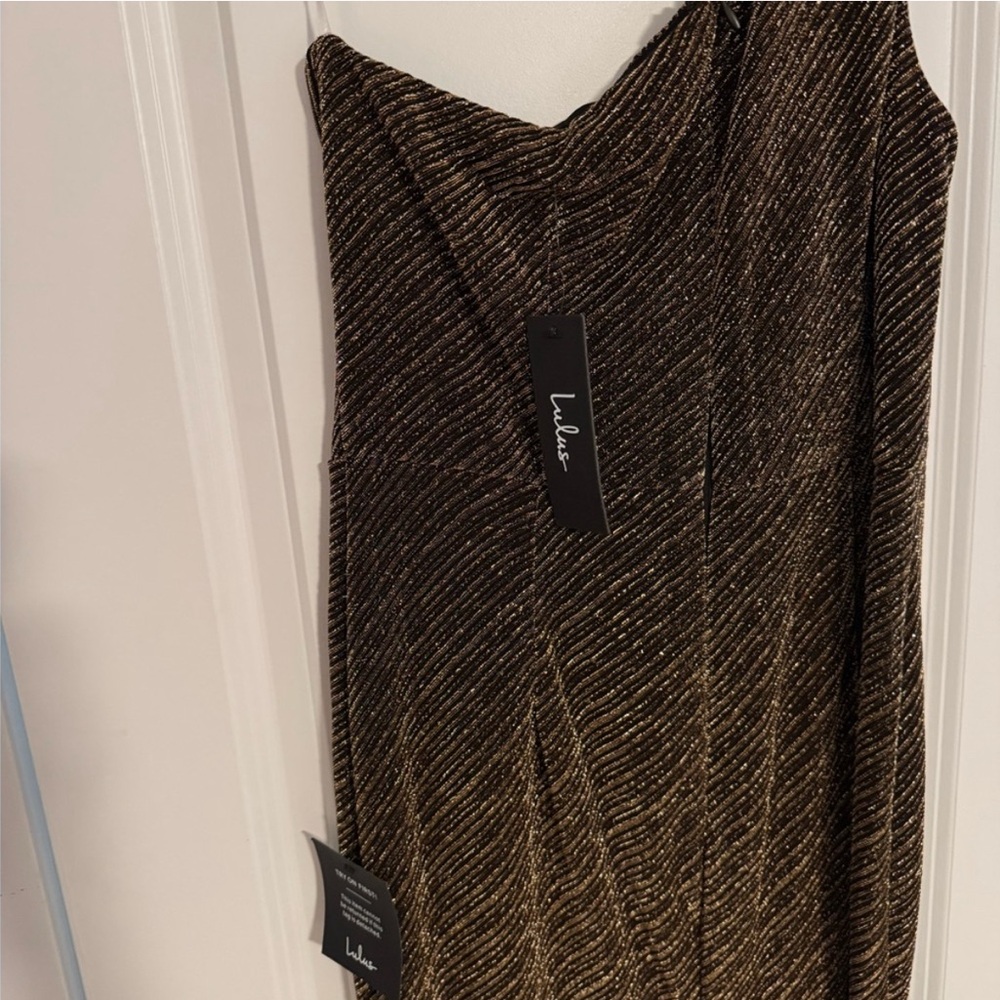 Lulu's Win Me Over Black and Gold One-Shoulder Maxi Dress/prom dress - Picture 9 of 12
